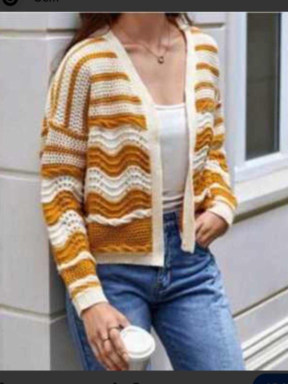 Zara Crochet Cardigan Small Boho Stripe Cottage Golden Orange Hippie Earthy